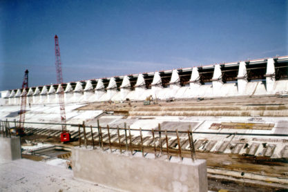 Richland-Chambers Reservoir spillway gates during construction