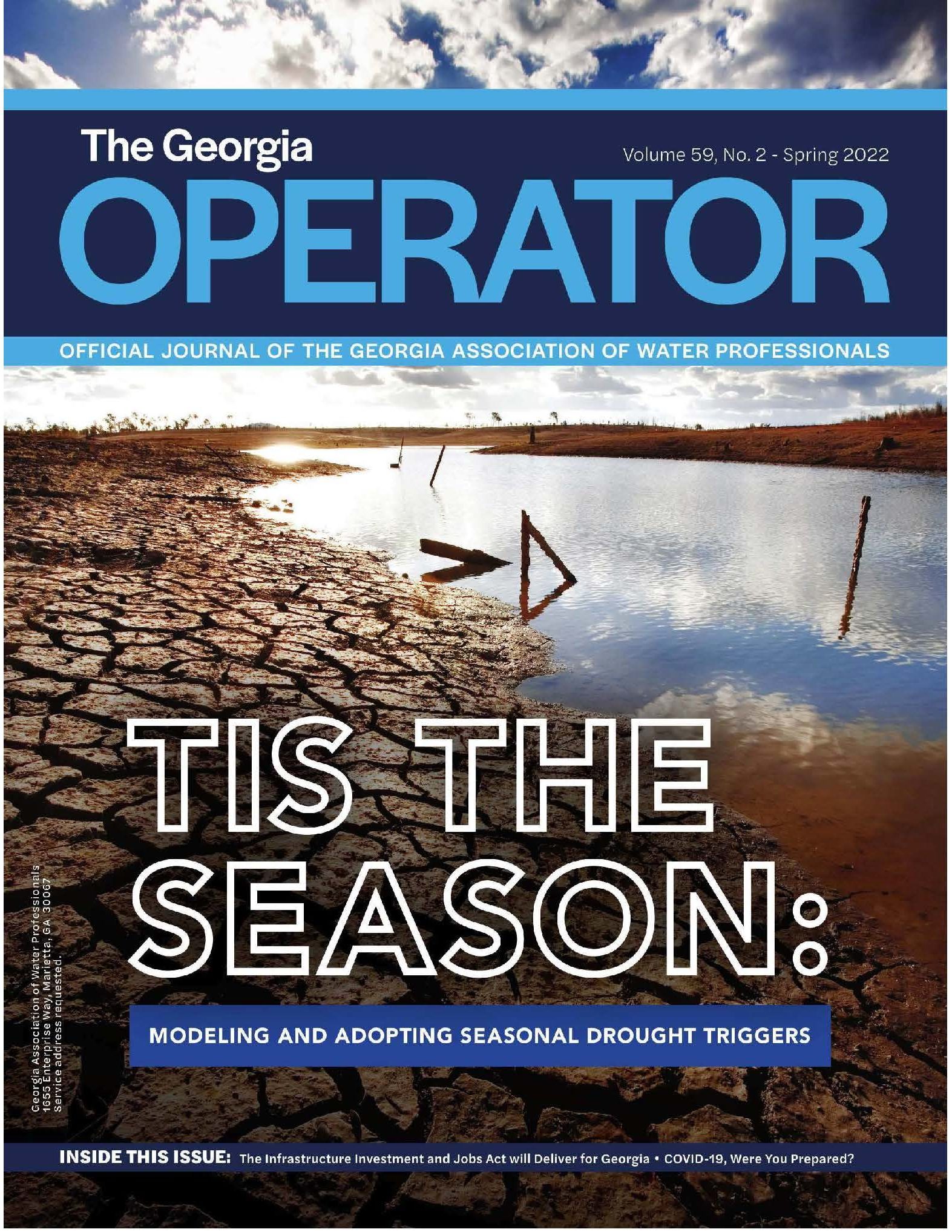The cover of the Georgia Operator magazine with a photo of a mostly dried-up lake